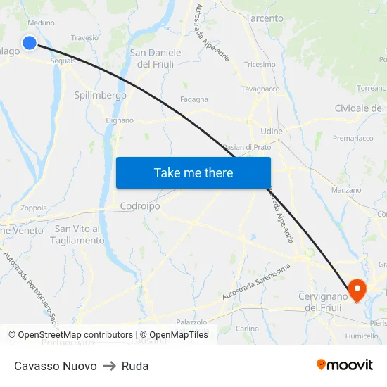 Cavasso Nuovo to Ruda map