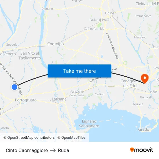 Cinto Caomaggiore to Ruda map