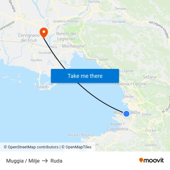 Muggia / Milje to Ruda map