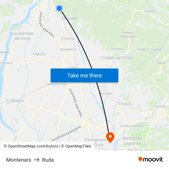 Montenars to Ruda map