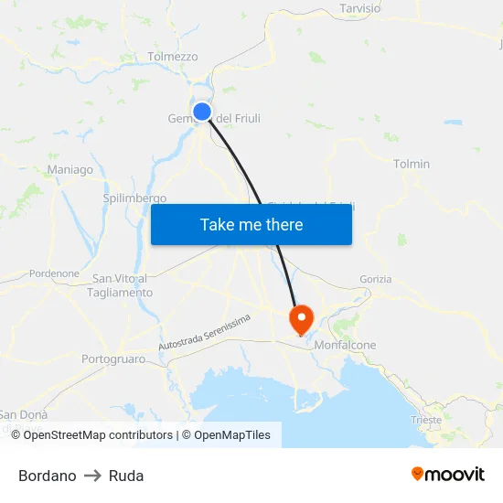 Bordano to Ruda map
