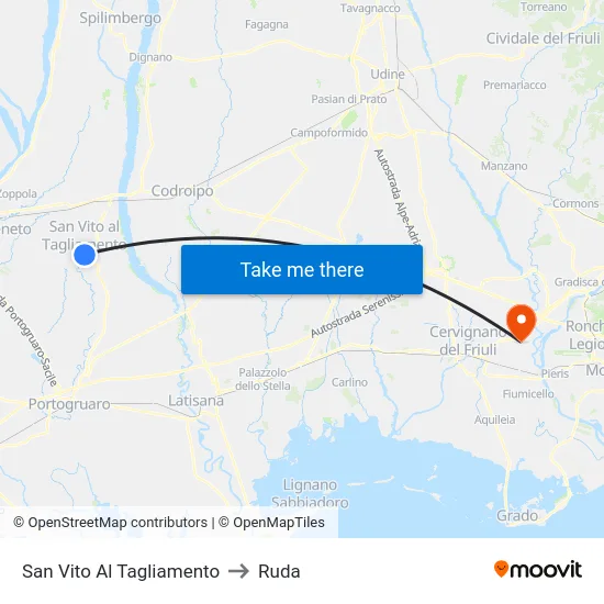San Vito Al Tagliamento to Ruda map