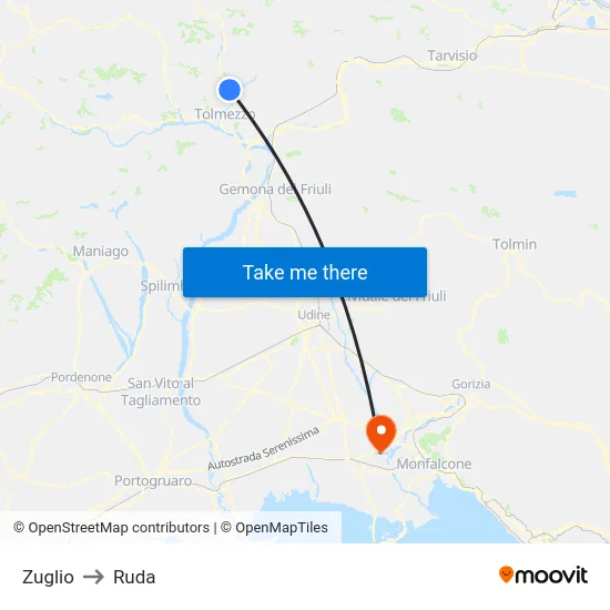 Zuglio to Ruda map
