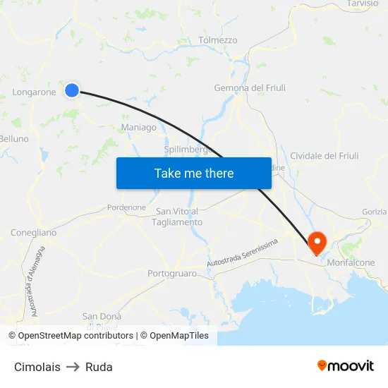 Cimolais to Ruda map