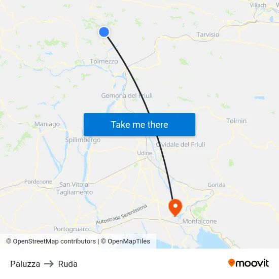 Paluzza to Ruda map