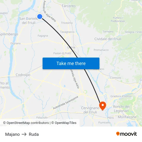 Majano to Ruda map