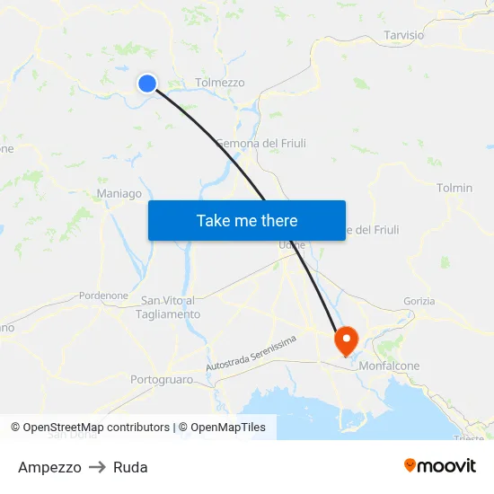 Ampezzo to Ruda map