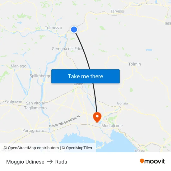 Moggio Udinese to Ruda map