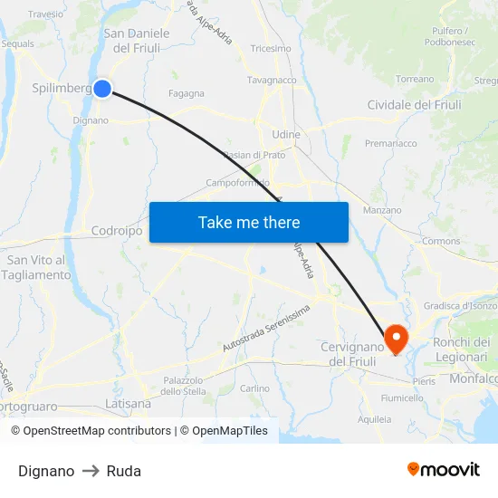 Dignano to Ruda map