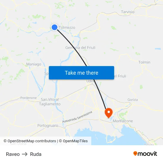 Raveo to Ruda map