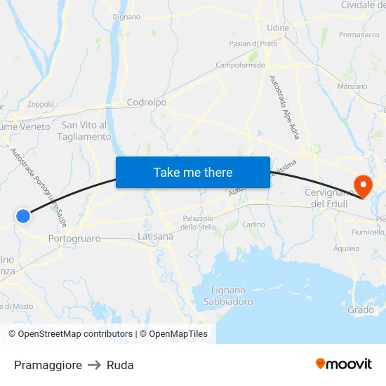 Pramaggiore to Ruda map