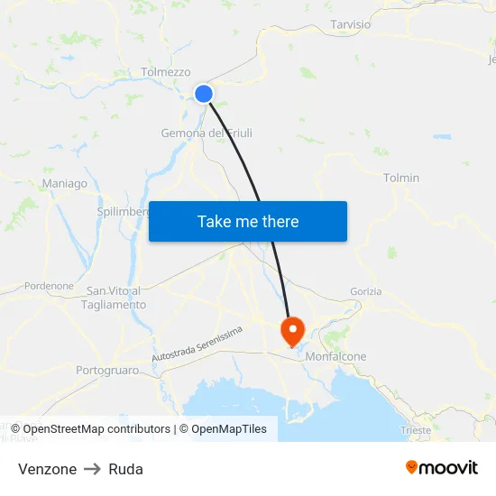 Venzone to Ruda map