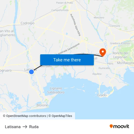 Latisana to Ruda map
