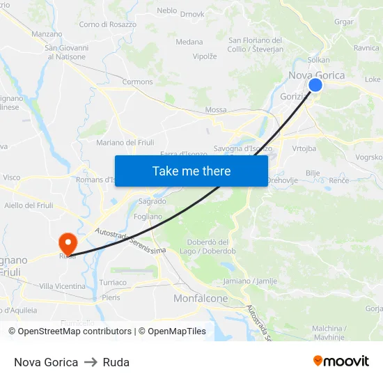 Nova Gorica to Ruda map