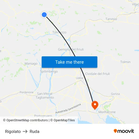 Rigolato to Ruda map