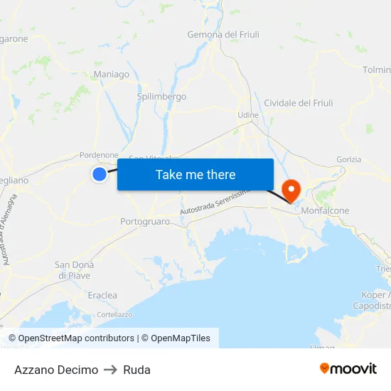 Azzano Decimo to Ruda map
