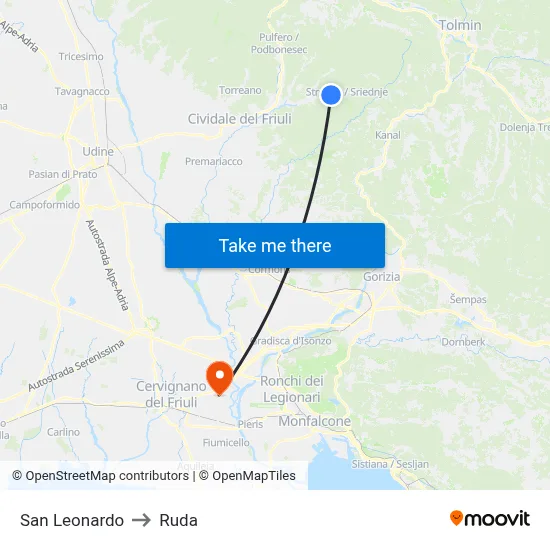 San Leonardo to Ruda map