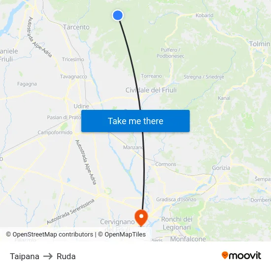 Taipana to Ruda map