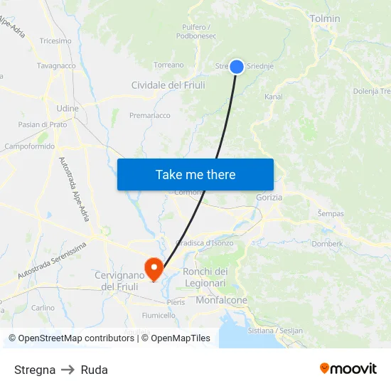 Stregna to Ruda map