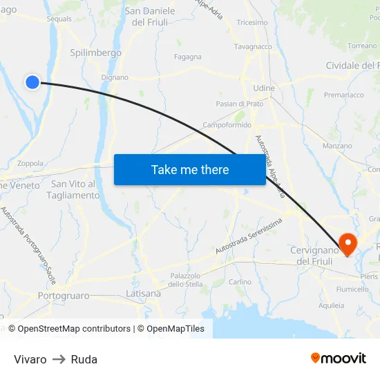Vivaro to Ruda map