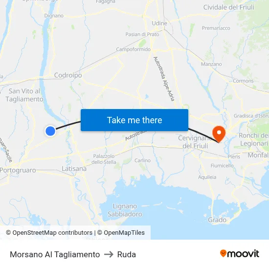 Morsano Al Tagliamento to Ruda map