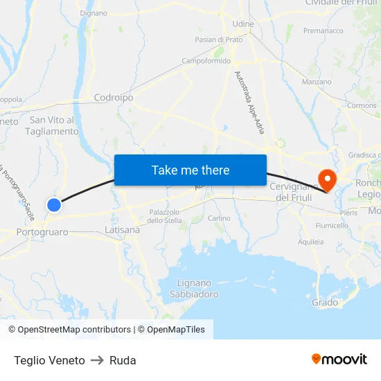 Teglio Veneto to Ruda map