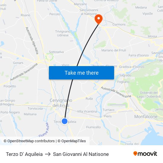 Terzo D' Aquileia to San Giovanni Al Natisone map