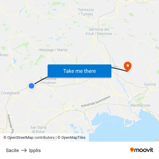 Sacile to Ipplis map