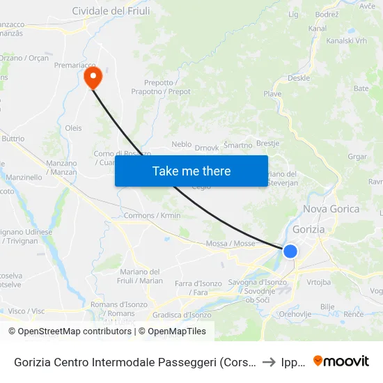 Gorizia Intermodal Passenger Center (Lane 1) to Ipplis map