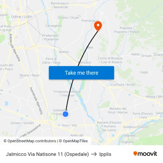 Jalmicco Via Natisone 11 (Hospital) to Ipplis map