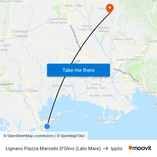 Piazza Marcello D'Olivo (Seaside) - Lignano to Ipplis map