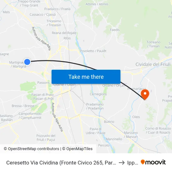 Ceresetto Via Cividina (Opposite No. 265, Parking) to Ipplis map
