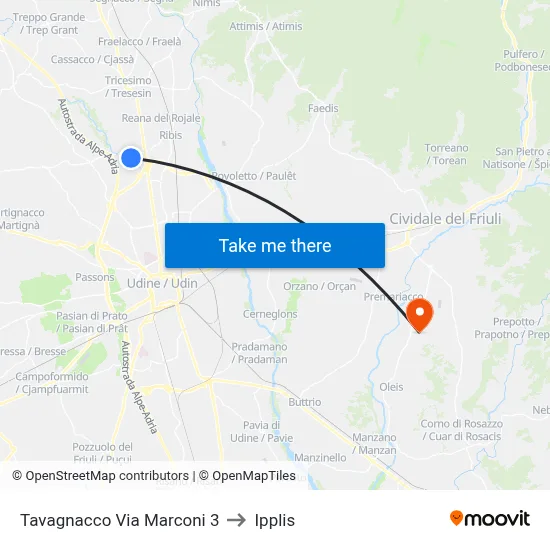 Tavagnacco Marconi Street 3 to Ipplis map