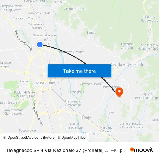 Tavagnacco SP 4 Via Nazionale 37 (Prenatal, Tricesimo Direction) to Ipplis map