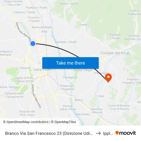 Branco Via San Francesco 23 (Direction Udine) to Ipplis map