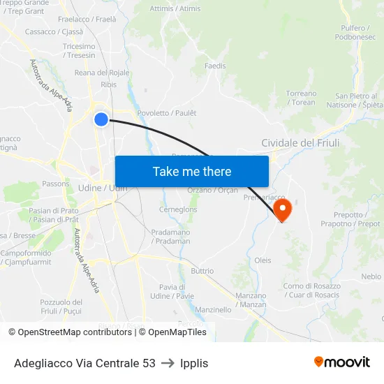 Adegliacco Central Street 53 to Ipplis map