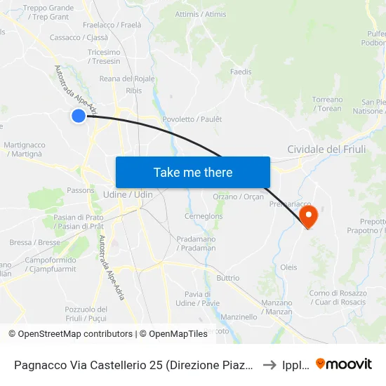 Pagnacco Via Castellerio 25 (Square Direction) to Ipplis map