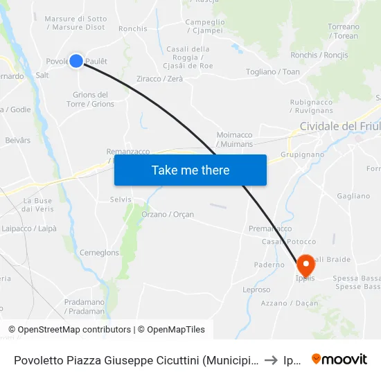 Povoletto Giuseppe Cicuttini Square (City Hall, Towards Udine) to Ipplis map