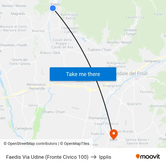 Faedis Udine Road (Opposite #100) to Ipplis map