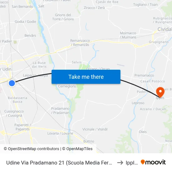 Udine Via Pradamano 21 (Fermi Middle School) to Ipplis map