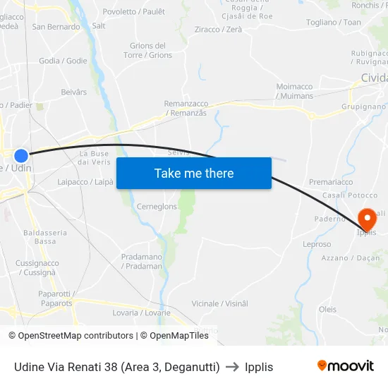 Udine Via Renati 38 (Area 3, Deganutti) to Ipplis map