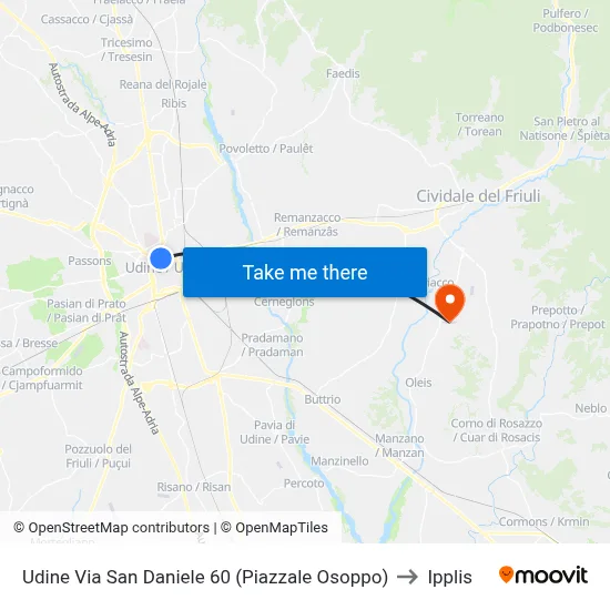 Udine Via San Daniele 60 (Osoppo Square) to Ipplis map