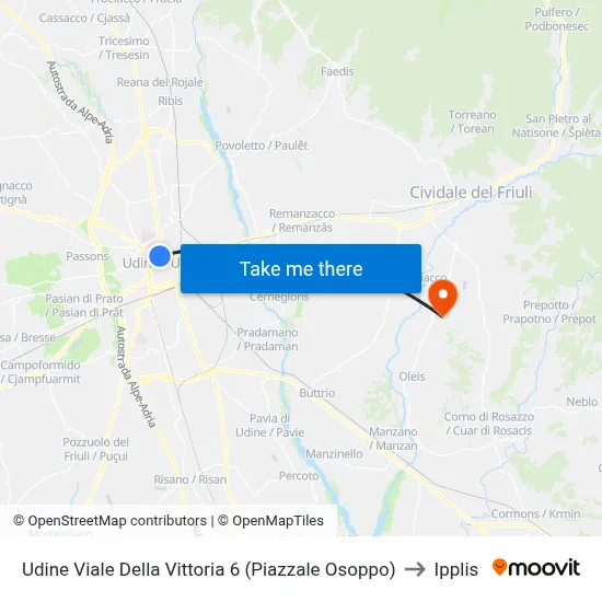 Udine Victory Avenue 6 (Osoppo Square) to Ipplis map