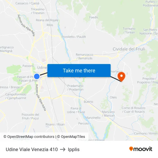 Udine Venezia Avenue 410 to Ipplis map