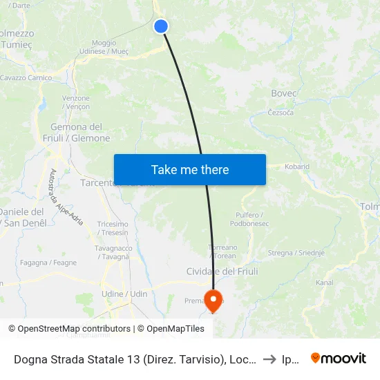 Dogna State Road 13 (Tarvisio Direction), Vidali Area to Ipplis map