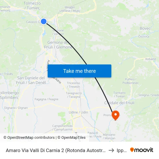 Amaro Via Valli Di Carnia 2 (Highway Roundabout) to Ipplis map