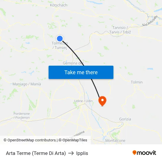 Arta Terme (Arta Thermal Baths) to Ipplis map
