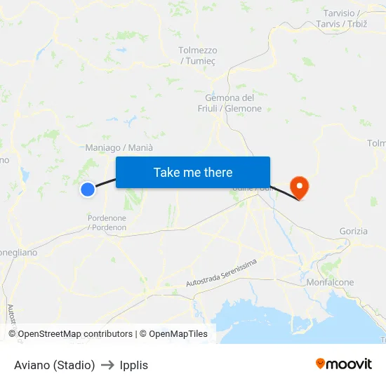 Aviano (Stadium) to Ipplis map