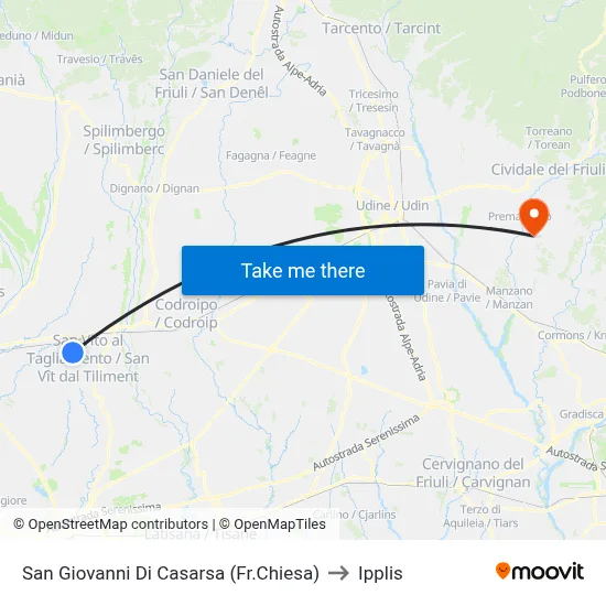 San Giovanni Di Casarsa (Near Church) to Ipplis map
