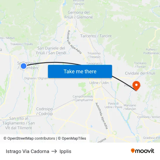 Istrago Cadorna Street to Ipplis map